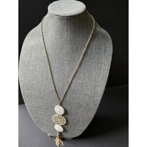 Womens Pendant Tassel Necklace Disc Tiered Gold Tone Boho Long Career Festival